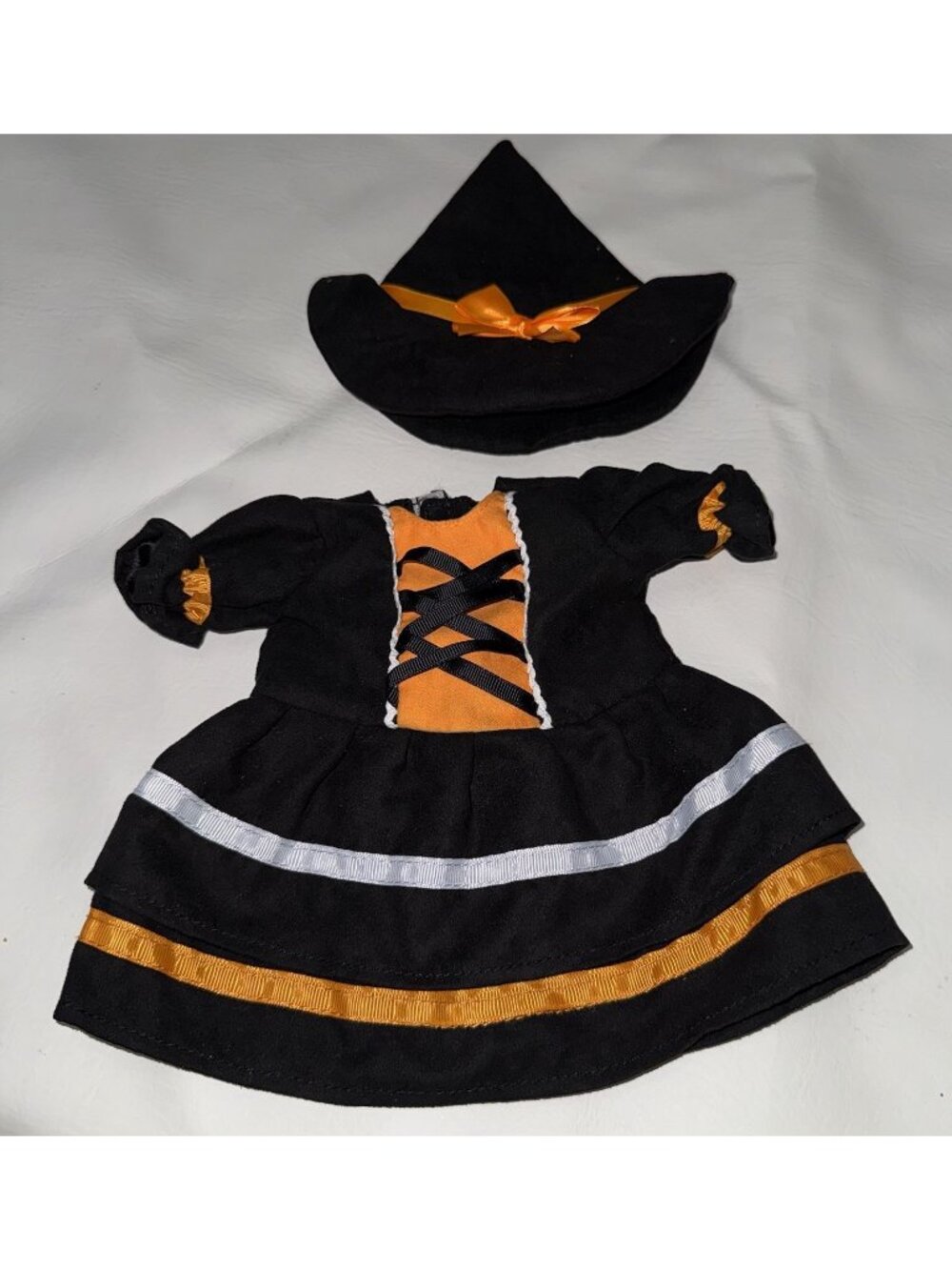 Halloween Witch Costume For 18" Dolls Black Orange Dress Hat Outfit Clothes